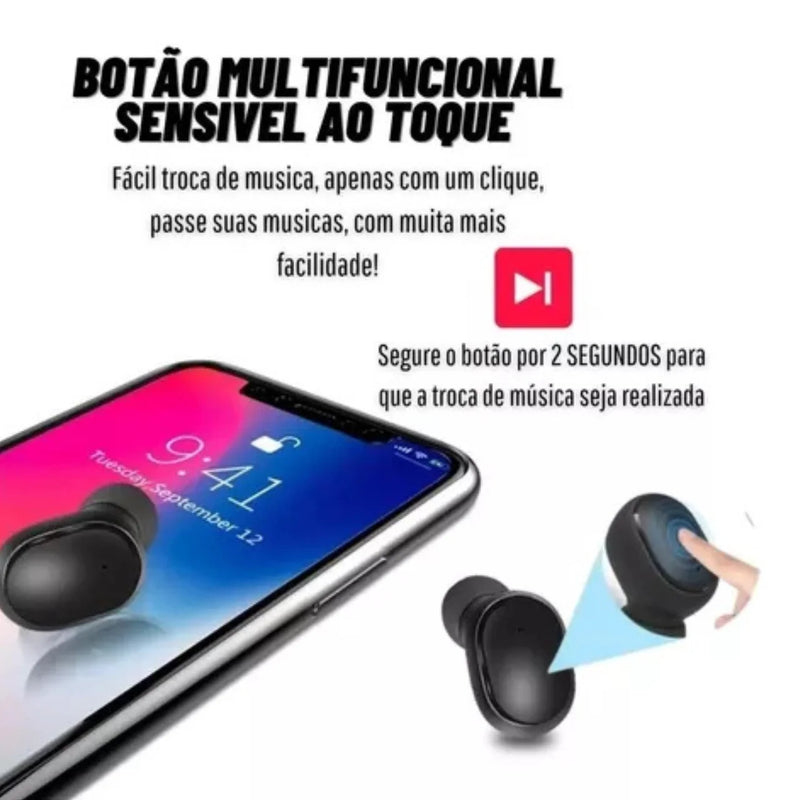 Fone de ouvido Bluetooth Dual Led 5.0 Airdots Air Wireless-Preto Sucesso