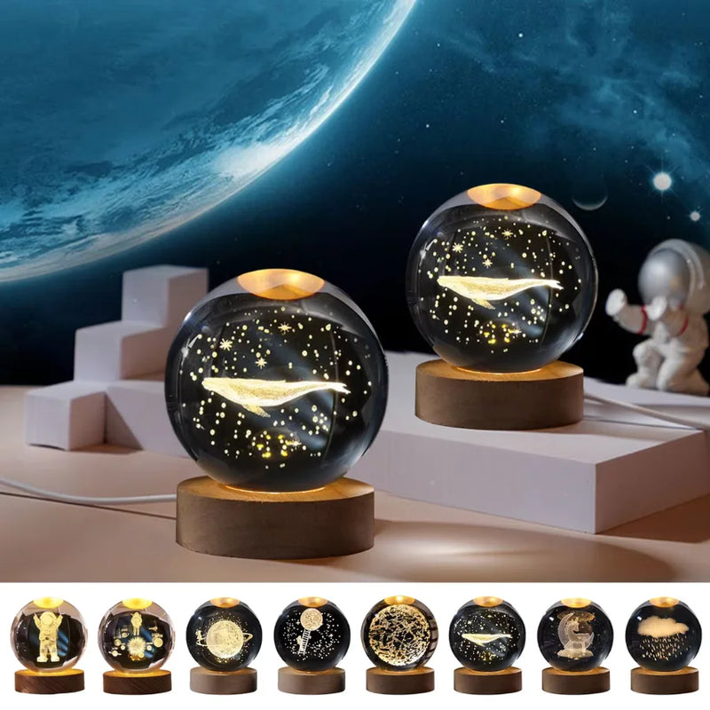 Abajur SKYTUR 3D Crital Ball Luz noturna USB Plug in LED para quarto Lâmpada de presente noturna Planeta Lua Galaxia Astronauta