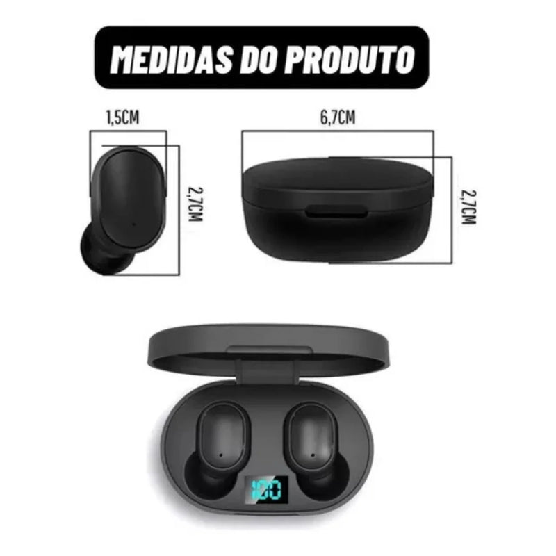 Fone de ouvido Bluetooth Dual Led 5.0 Airdots Air Wireless-Preto Sucesso