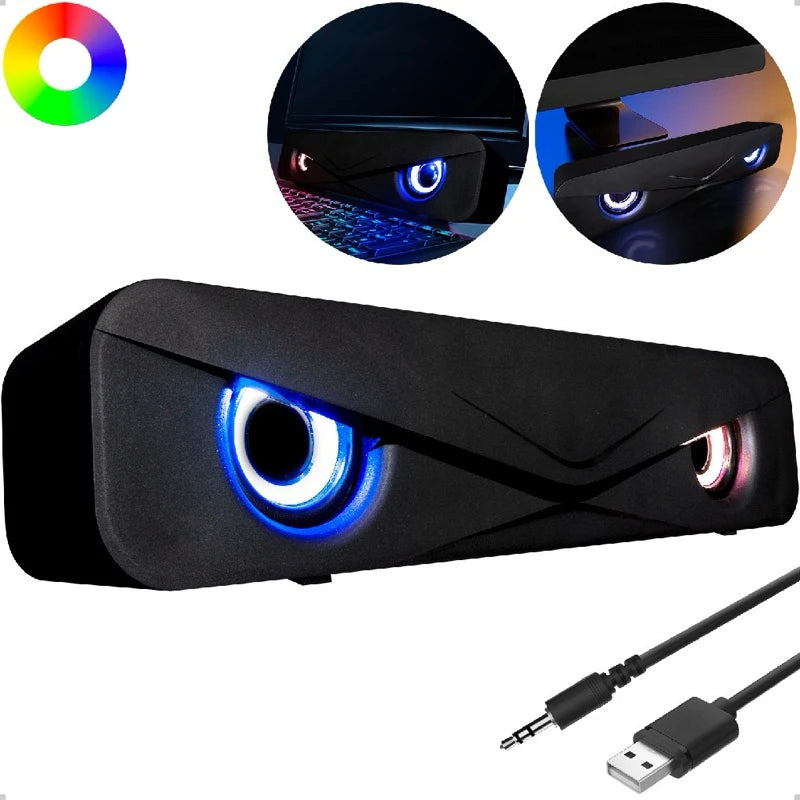 Caixa de som para PC Subwoofer Soundbar LED RGB Tv Computador Notebook