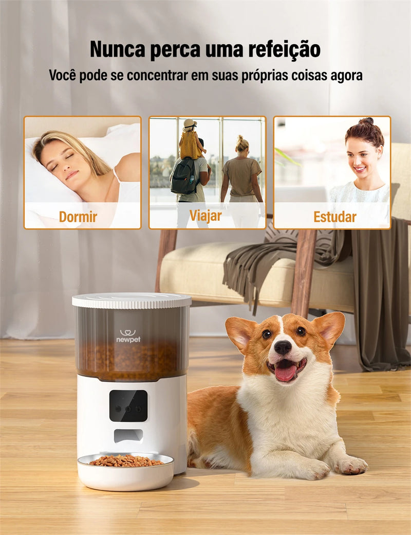 Alimentador de temporização para gatos 4L, aplicativo inteligente, alimentador de gatos, aço inoxidável, comida para animais de estimação, alimentação remota, dispensador automático, adequado para gatos e cães