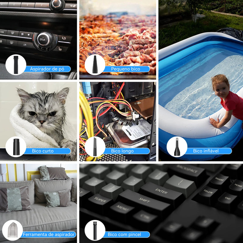 ODISTAR Aspirador de pó de computador - espanador de ar comprimido - soprador de ar potente 4 em 1 - espanadores de ar elétrico - substitui latas de ar comprimido para PC, computador, carro - Limpador