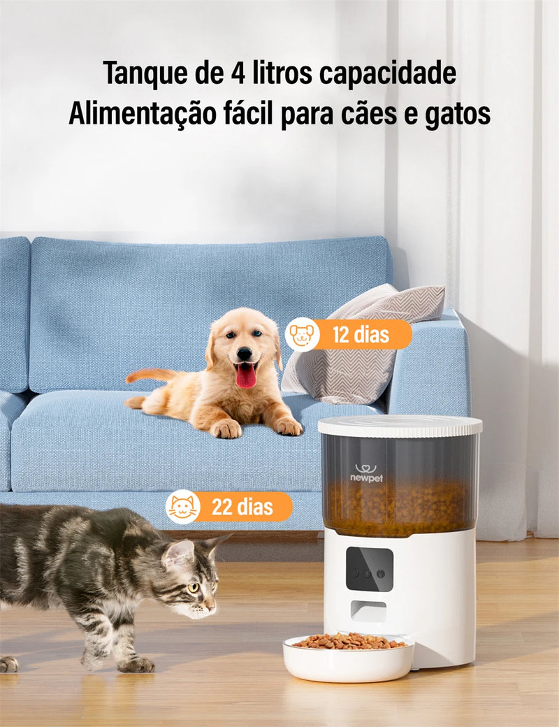 Alimentador de temporização para gatos 4L, aplicativo inteligente, alimentador de gatos, aço inoxidável, comida para animais de estimação, alimentação remota, dispensador automático, adequado para gatos e cães