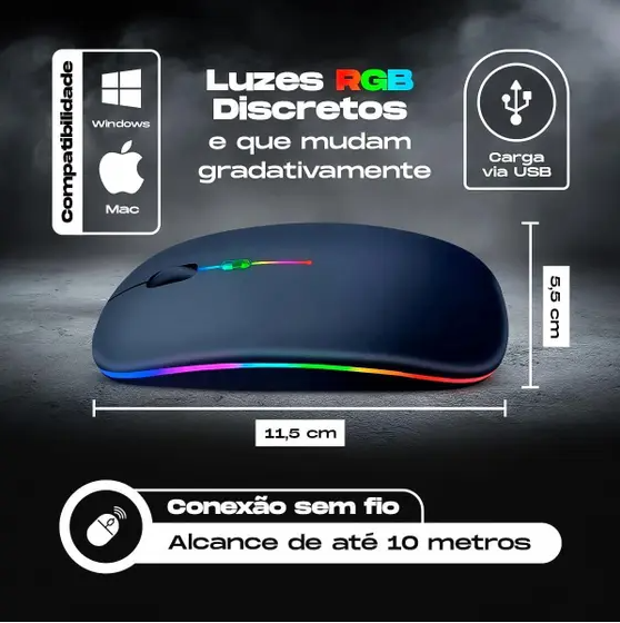 Mouse Sem Fio Wireless 1600DPI 2,4GHz Bluetooth Mouse