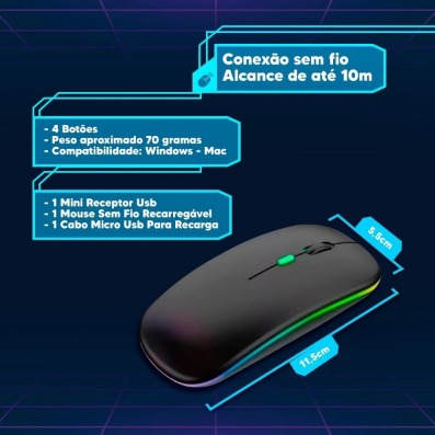 Mouse Sem Fio Wireless 1600DPI 2,4GHz Bluetooth Mouse