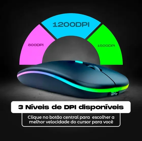 Mouse Sem Fio Wireless 1600DPI 2,4GHz Bluetooth Mouse